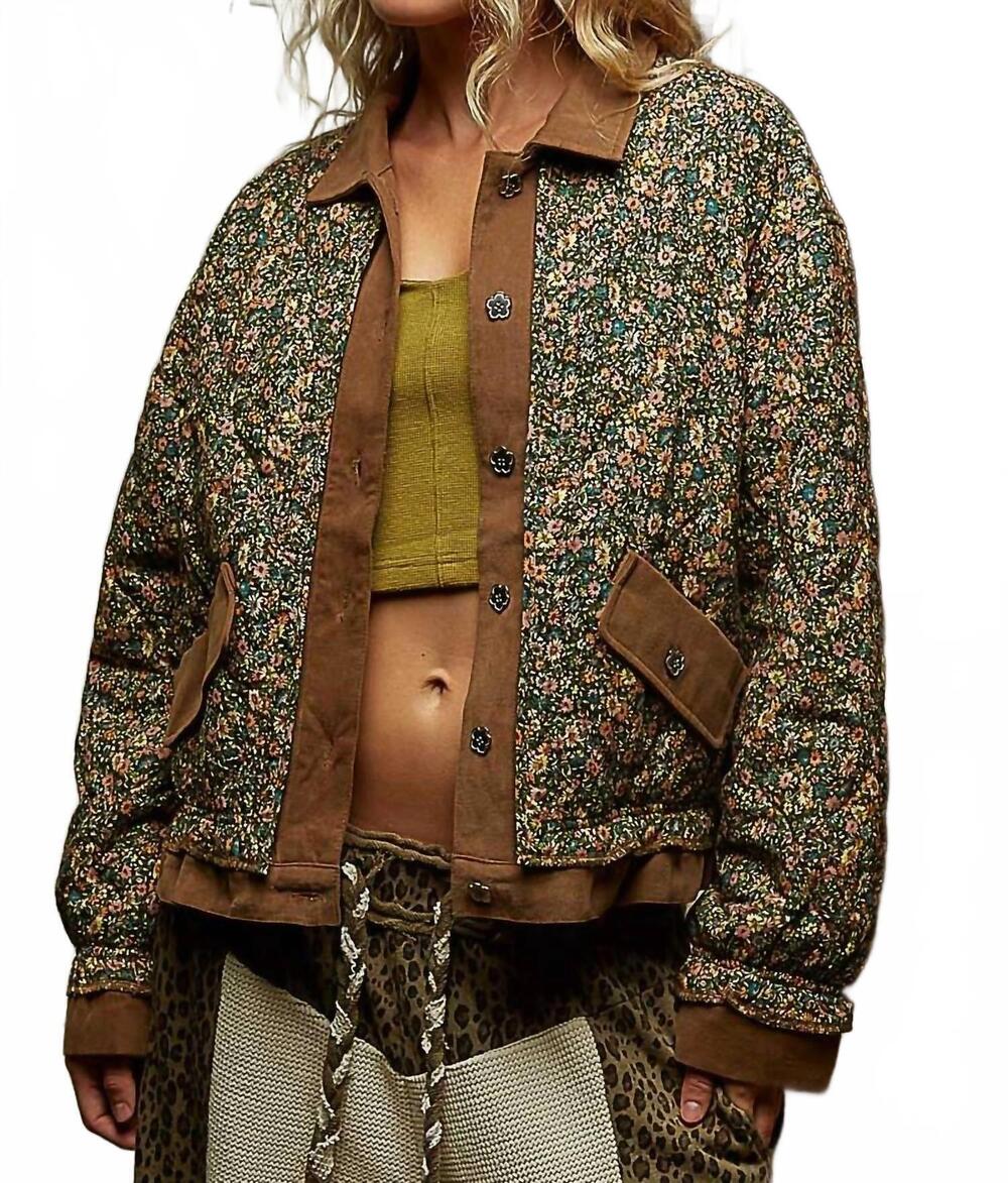NEW POL women's quilted jacket in choco floral
